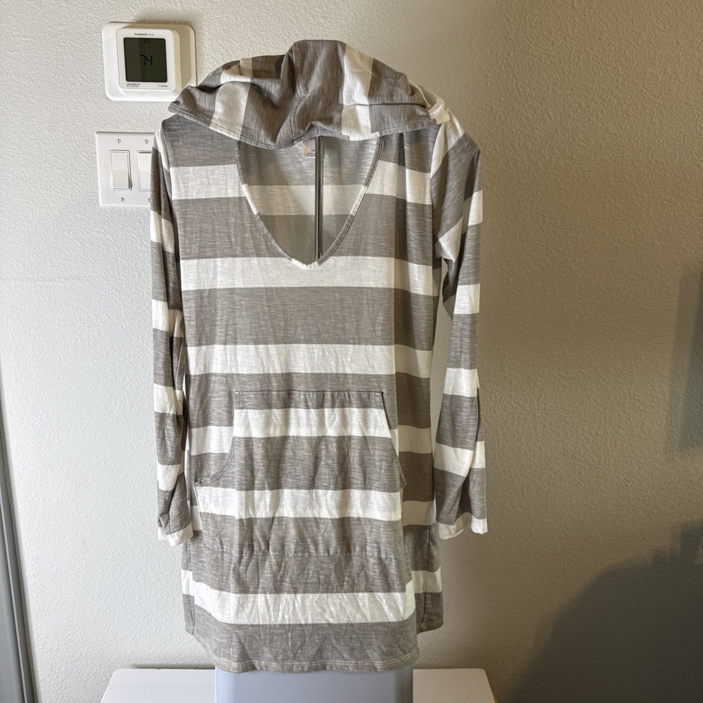 Merona Women's Gray Striped Tunic Hoodie With Pocket Size Small